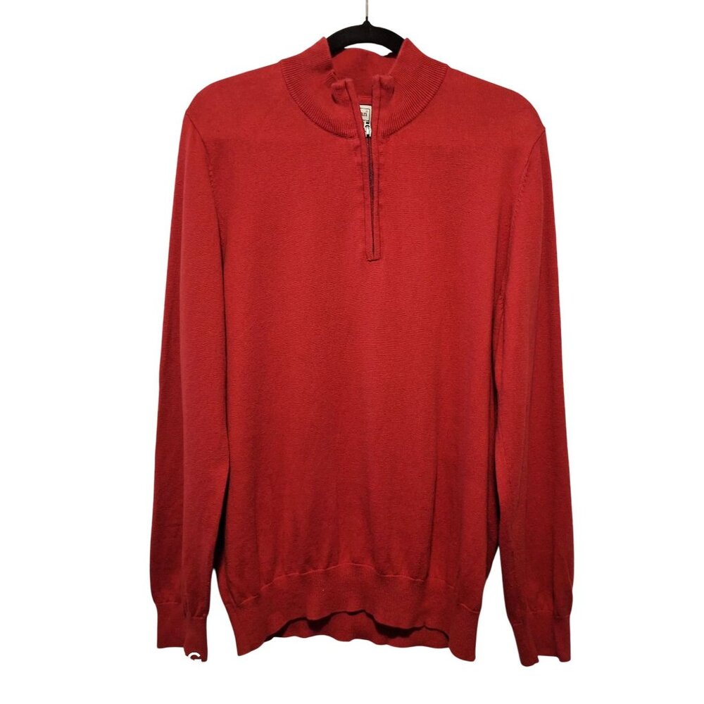 L.L.Bean Mens Red 1/4 Zip Sweater L-Reg Cotton & Cashmere Blend Christmas